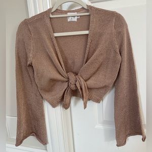 Princess Polly Long Sleeve Gold Shimmer Tie Top